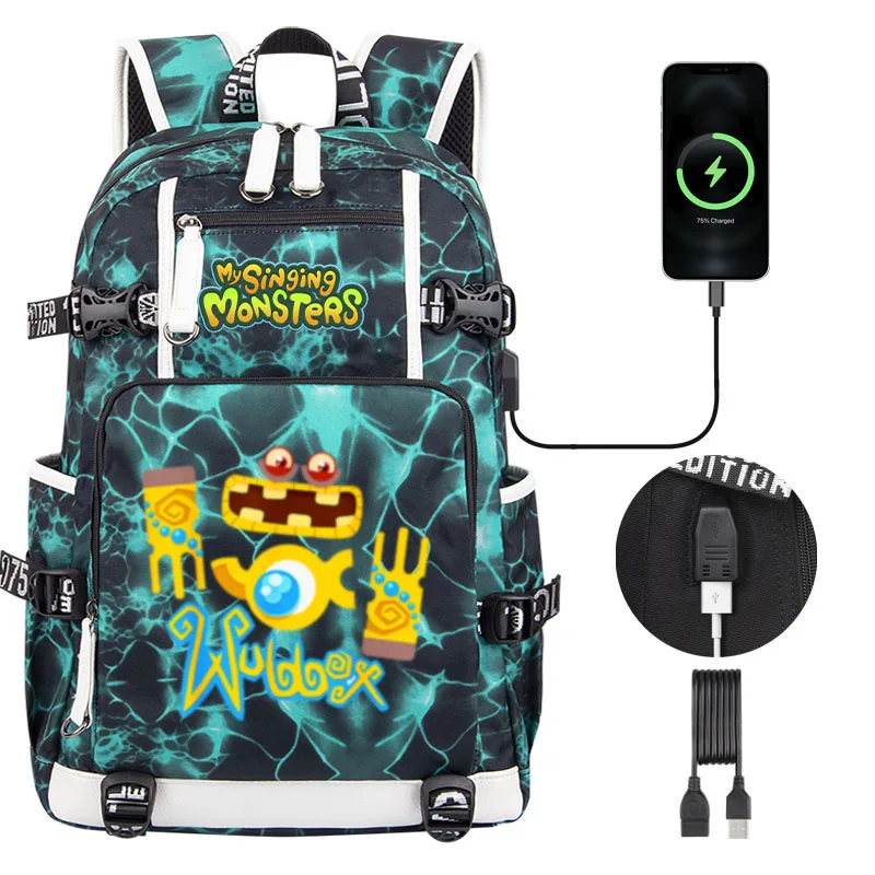 New My Singing Monsters Wubbox Children Backpack NEW USB Boy School bag Large Capacity USB Teenage Kids Students Schoolbag