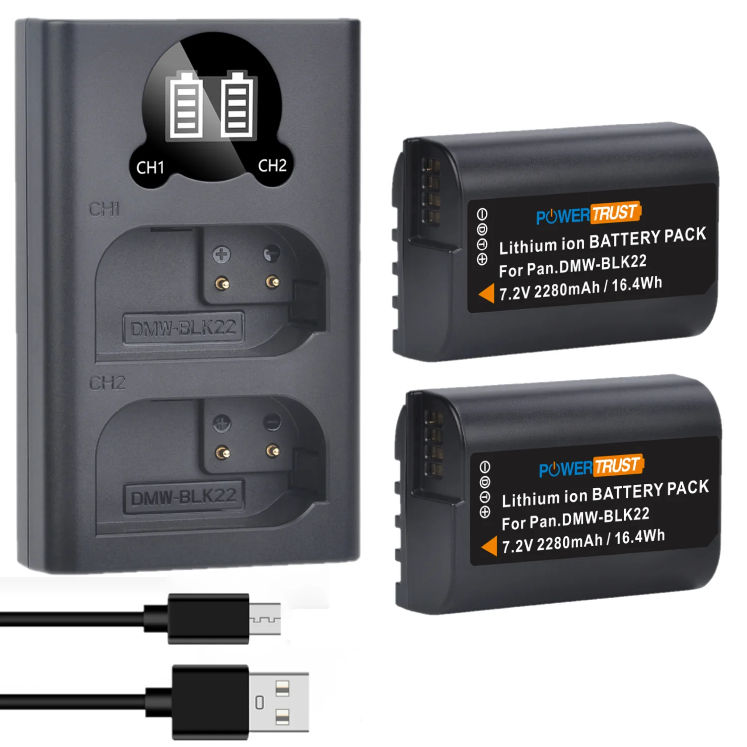 Batteria e caricabatterie DMW BLK22 per fotocamere Panasonic Lumix DC-S5 e DC-S5K 48