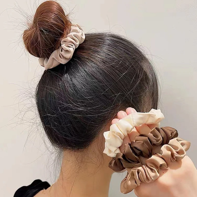 

High Elastic Satin Hair Tie for Women Simple Solid Color Temperament Rubber Rope Girl Fashion Versatile Handmade Folds Hair Ring