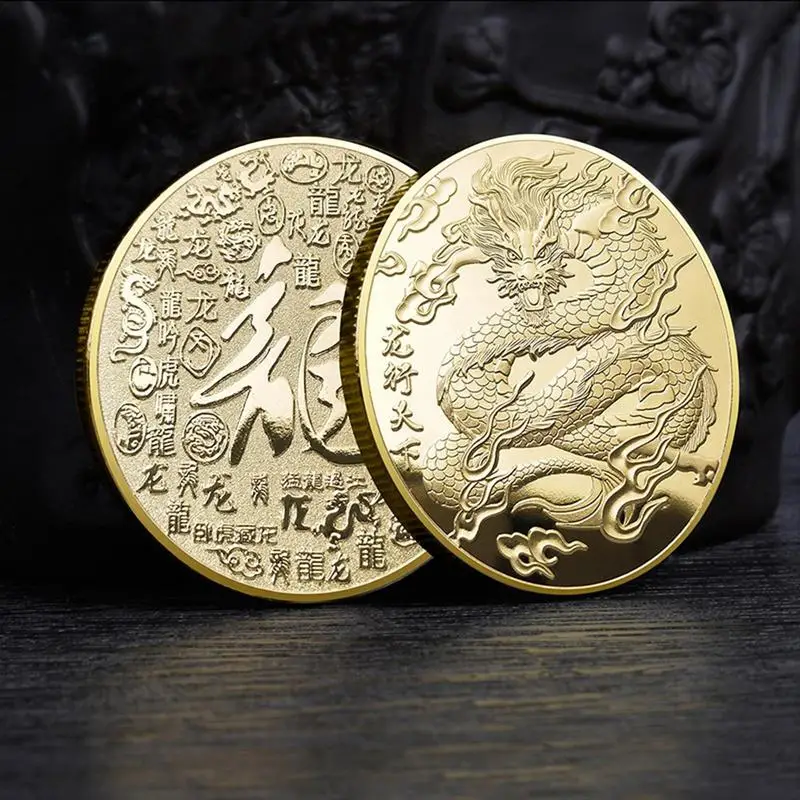 

2024 New Year Of The Dragon Commemorative Coins Chinese Zodiac Metal Painted Collectibles Zodiac Dragon Chinese Style Souvenir