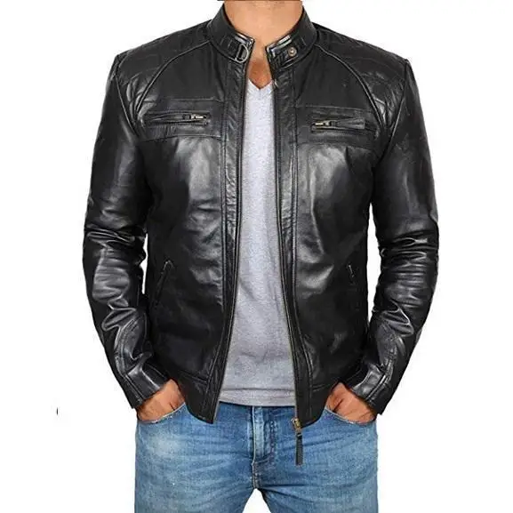 2023 new autumn/winter men's distressed vintage leather jacket stand collar punk motorcycle leather jacket men