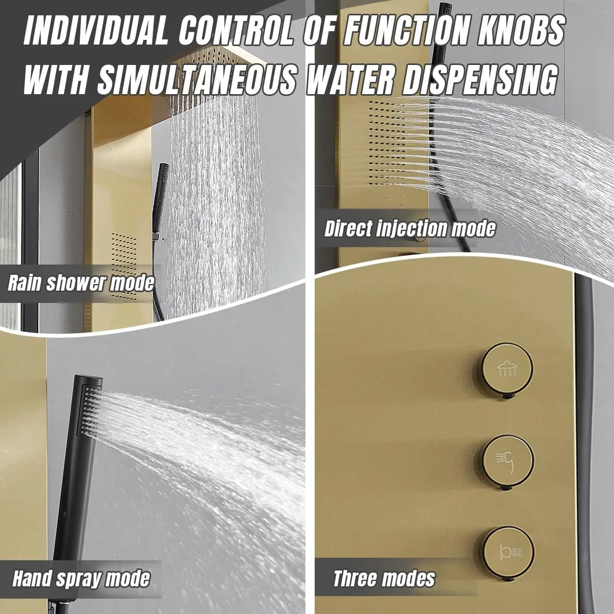 Gold Shower Tower Bathroom Shower Panel System with Body Jet Massage High Pressure Large Area Fixtures Rainfall