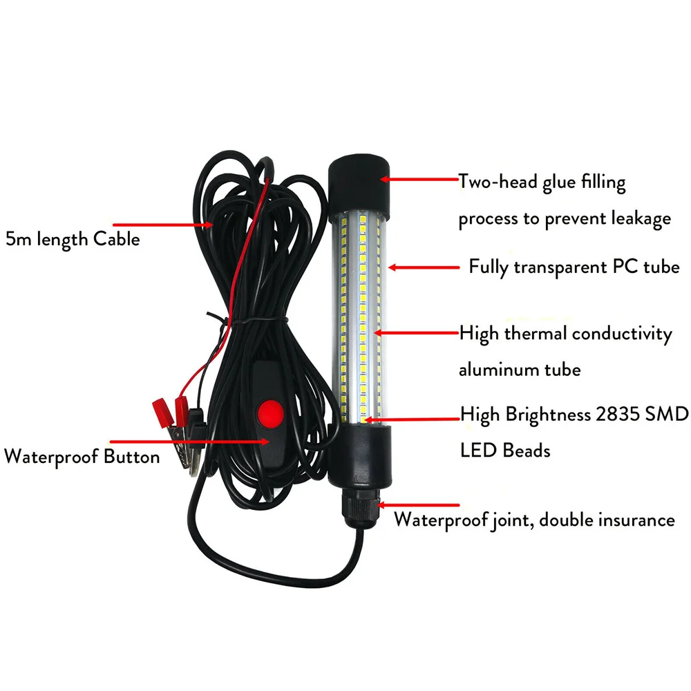 Submersible Light 12V LED Fishing Light 126Pcs 2835 SMD Waterproof Lures Fish Finder Lamp Attracting Bait Underwater Fishing Light