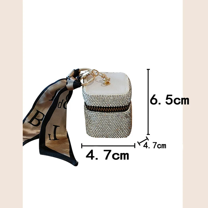 Diamonds Mini headphone bag pendant light luxury diamond-encrusted cylinder lipstick bag shiny  purse key ring accessories 6