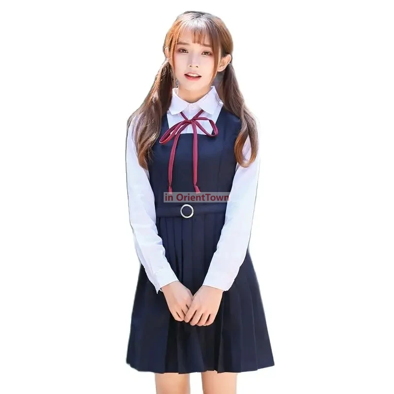 여학생 교복 일본식 봄 해군 대학 스타일 선원복 흰색 티셔츠와 민소매 드레스