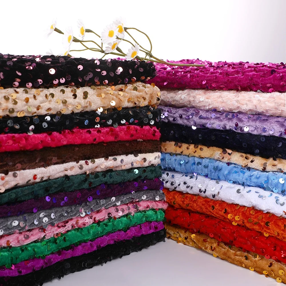 Vibrant Multicolor Sequined Embroidered Velvet Fabric
