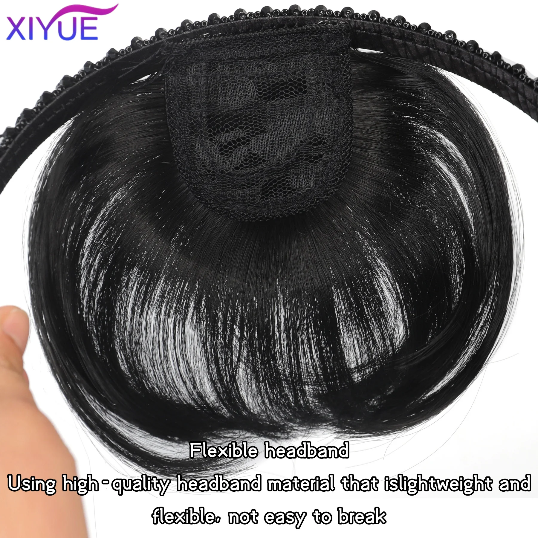 Rhinestone Headband Bangs hairpiece in one piece Synthetic Short Straight Bangs Hair Extension Fake Fringe For Women Hair Access