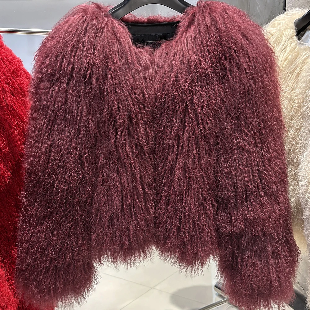 YOLOAgain Plus Size Dark Brown Mongolia Sheep Fur Jacket Women Real Fur Jacket Female Winter Warm Outerwear