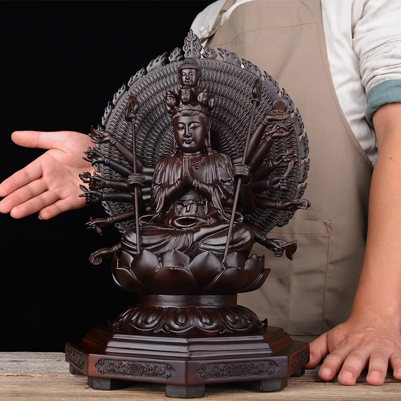 

Ebony Wood Carving Decoration Thousand-Hand Kwan-Yin Carved Home Decoration Buddha Statue Ancestral Hall Office Opening Craft Gi
