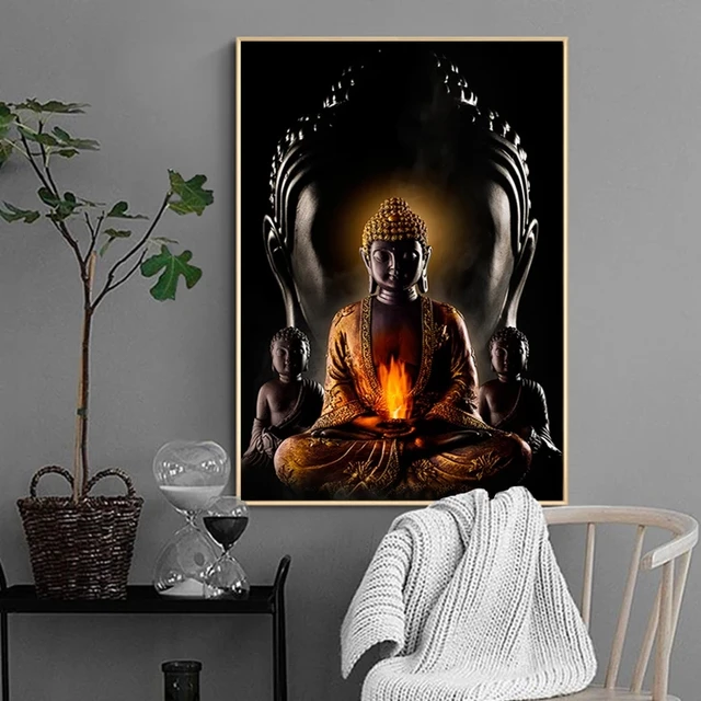 Or Bouddha Statue Toile Peintures Méditation Bouddha Affiche Moderne  Bouddhiste Décoratif Décor À La Maison Mur Art Photos 60x90cm Sans Cadre