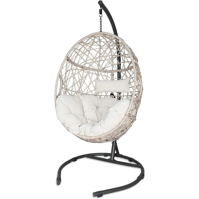

Outdoor Rattan Egg Hanging Swing Chair with Cushions and Stand (Beige)
