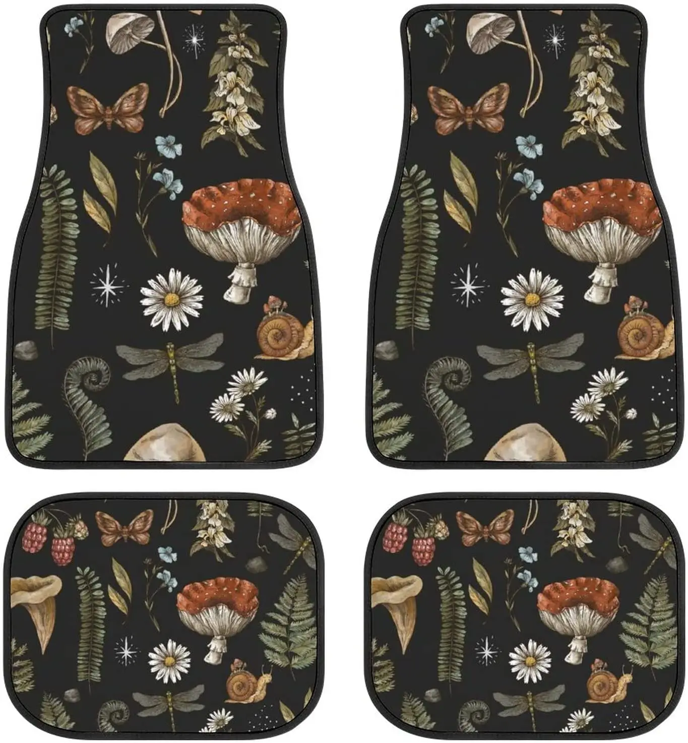 4 Pieces Car Floor Mats,Daisy Butterfly Dragonfly Mushroom Automotive