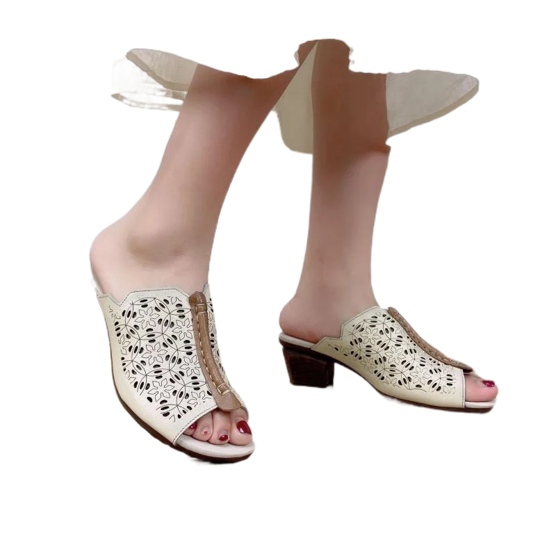 

YourSeason 2022 Summer Handmade Hollow Slope Heel Ladies Slippers Genuine Leather Sewing Peep Toe Women Retro Comfortable Shoes