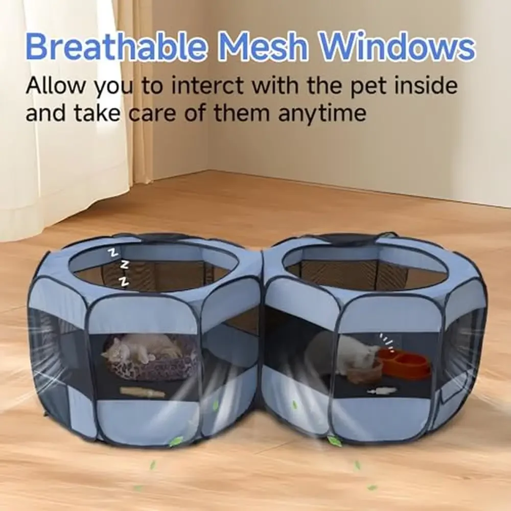 2-in-1 Dog & Cat Playpen Portable Pop-up Indoor/Outdoor Kennel Dual Zone Design Sturdy Steel Frame Removable Top Cover Roll-Up