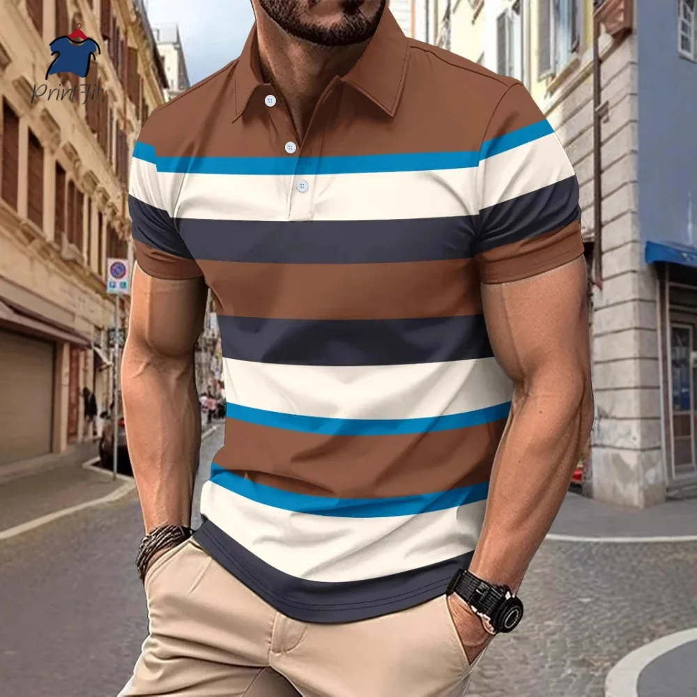 2025 New Summer Men's POLO Shirt 3D Stripe Printed Short sleeved Polo Shirt Flip Collar European and American Casual T-shirt 9 Sde3588a33d5443c0b1bb2b706205b04eh