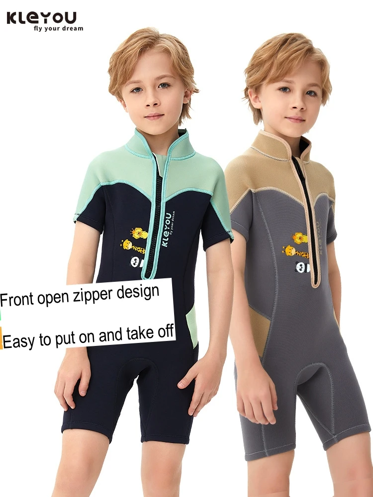 2.5MM Neorpene Short Sleeve Front Zipper Keep Warm Snorkeling Swim WetSuit Kids Scuba Spearfishing Surfing Kayaking Diving Suit