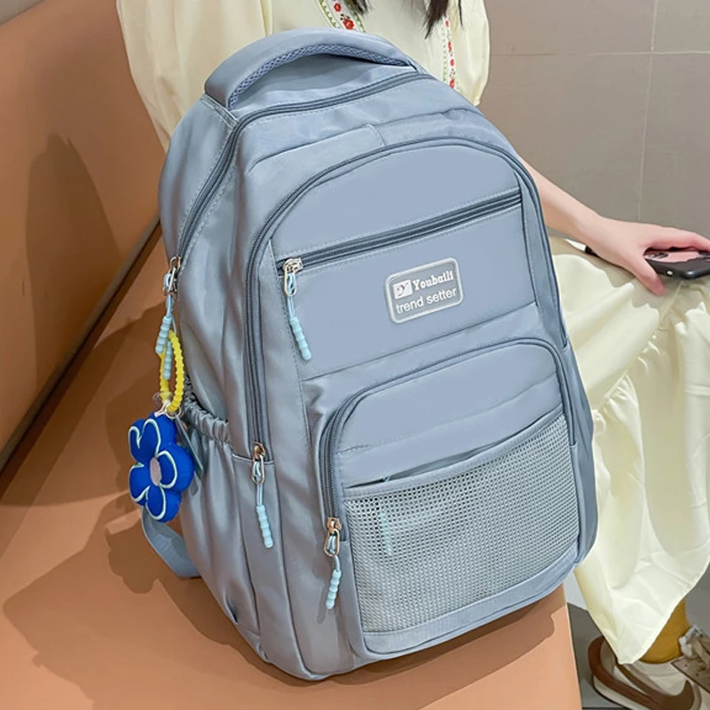 Mochila GRANDE con múltiples bolsillos para mujer, bolso escolar de estilo  Campus para adolescentes, bolsa de viaje impermeable, Color sólido -  AliExpress