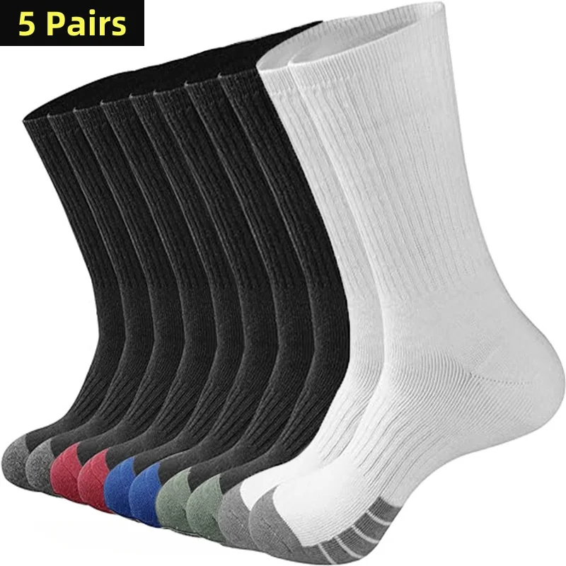 Sports Socks 5 Pairs Men Long Compression Breathable Basketball Cushion Running Football Size 39-47