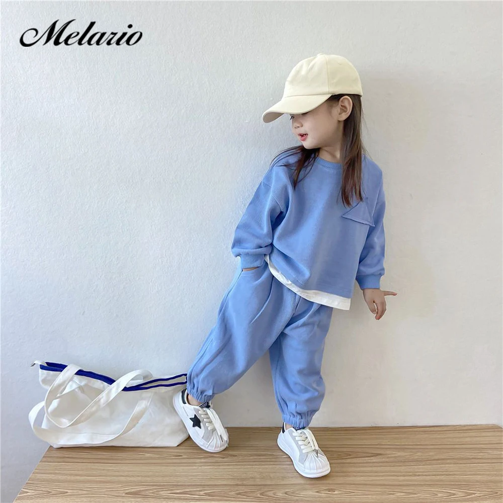 

Melario Children's Set New Autumn/Winter Long Sleeve Sports Set Colored Round Neck Top+Pants Two Piece Girls' Fashion Set
