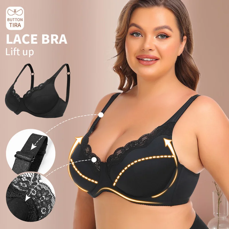

Women Lace Bras Plus Size Underwire Full Coverage Floral Bra Top for Big Breast Steel Ring Jacquard Underwear Bcdef Cup Corset