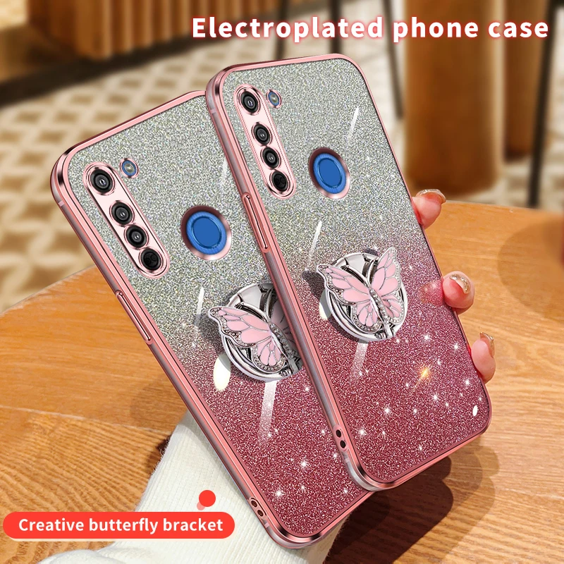 Bling Glitter Soft Phone Case with Butterfly Bracket and Sequin Design