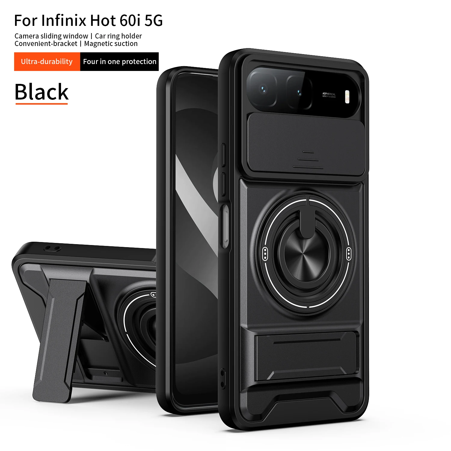 Infinix Hot 60i 5G 케이스 Infinix Hot 60i 5G 커버 Magsafe 자기 접이식 홀더 군용 갑옷 카메라 보호 커버