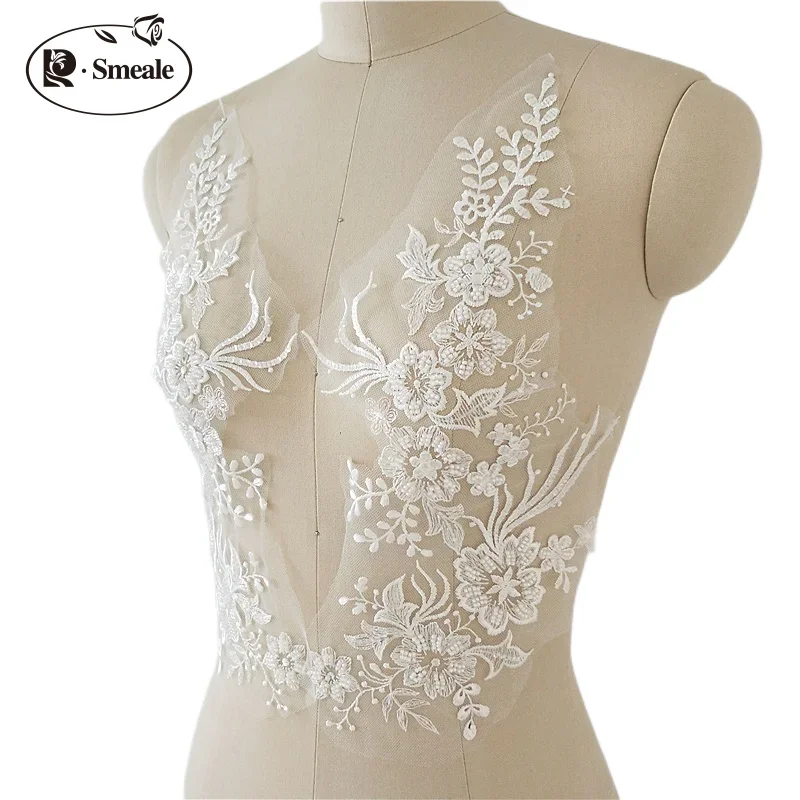 3D Pailletten Nagel perlen Blatt Blume Spitze Patch, Applique Brautkleid Dekoration, DIY Blumen, RS3048, 10 Stück, 5 Paar