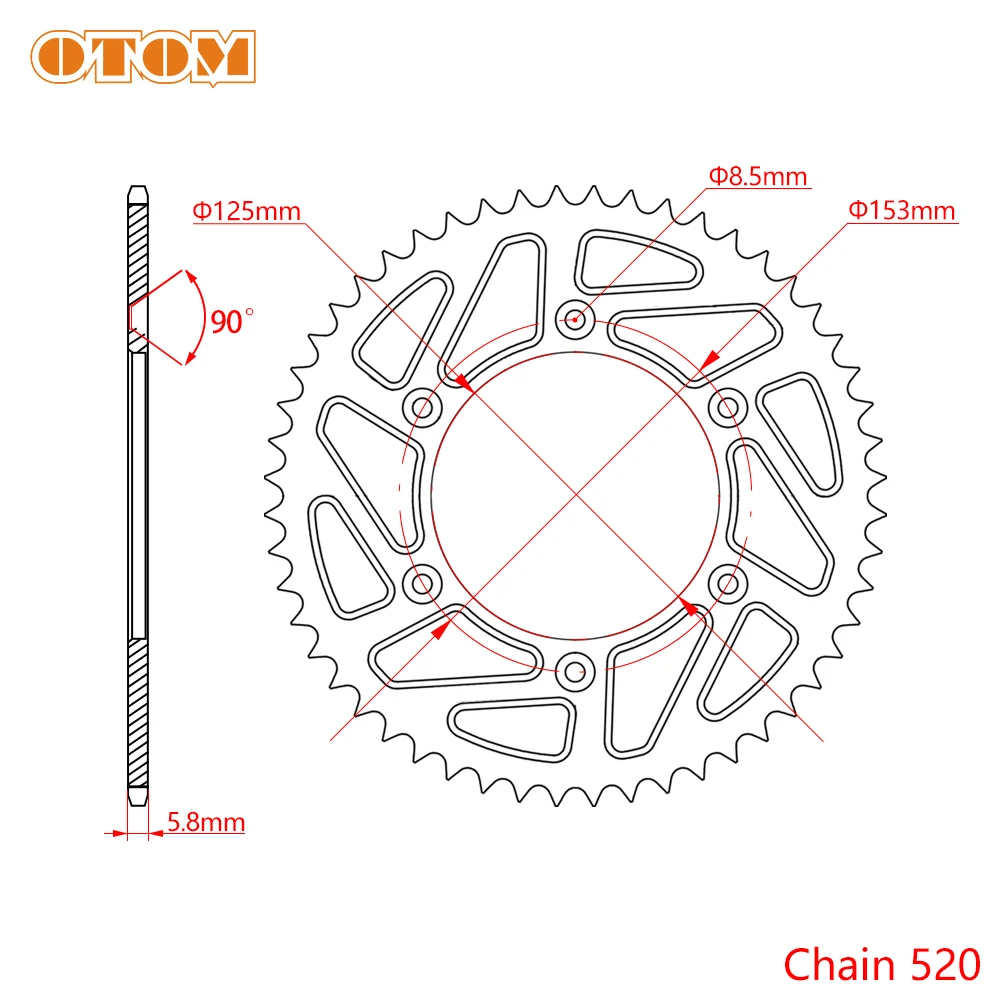 OTOM 520 Chains 51T Motorcycle Rear Sprocket Lightweight Steel Chain Plate For HONDA CR125R CR250R CRF250F CRF450X CRF450R SL230