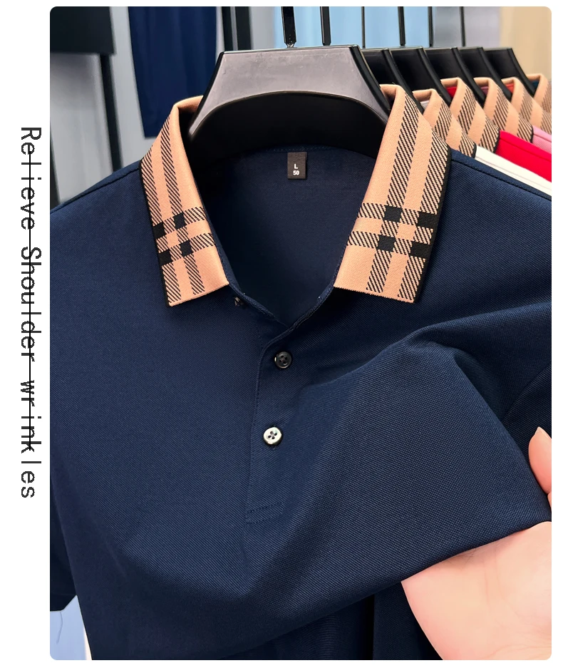 High quality striped lapel short sleeve T-shirt men's summer comfort fashion trend loose casual new breathable luxury polo shirt 23 Sde36022c88134f5c8220c3c6f00160f8Y