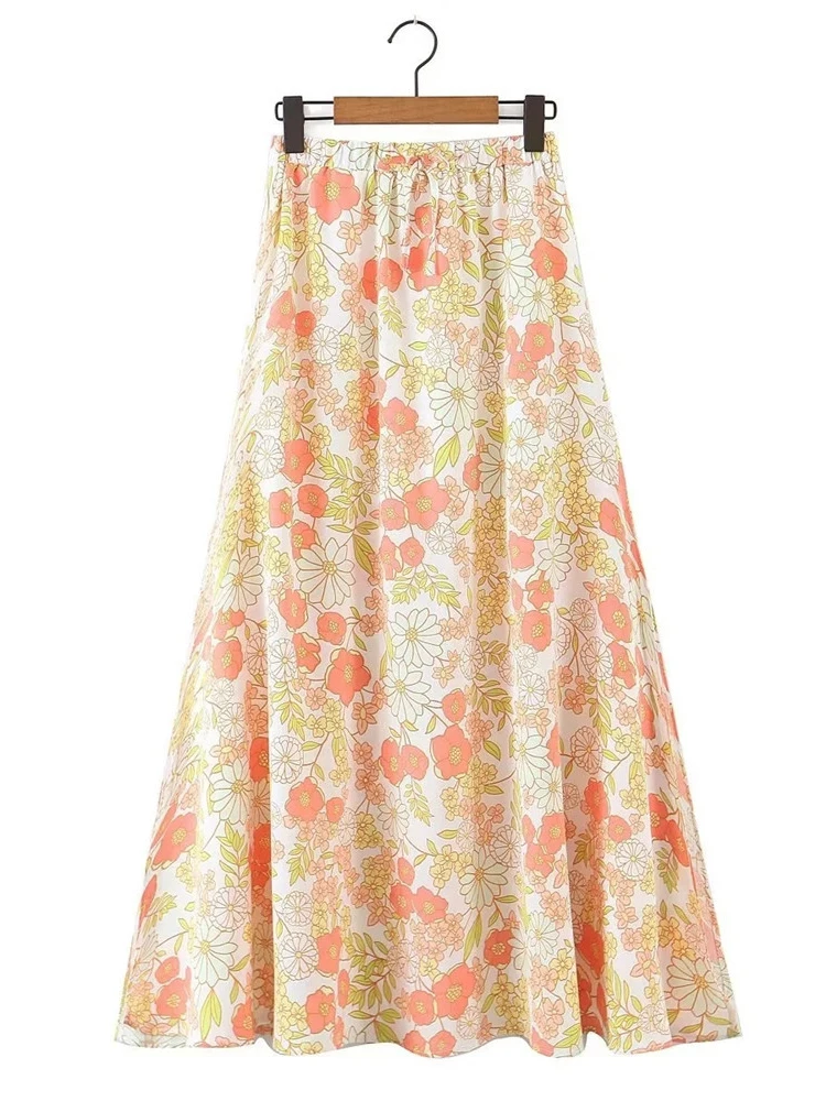 

Girls Summer Cute Flower Print Chiffon Tops With Skirts Suit Women Fashion High Waist Straight Skirts Female Chic Sling Tops
