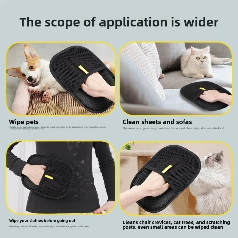 2 In 1 Pet Hair Removal Mitts For Cats Dogs Electrostatic Grooming Glove Reusable Washable With Lint Roller Brush Safe_voghion.com