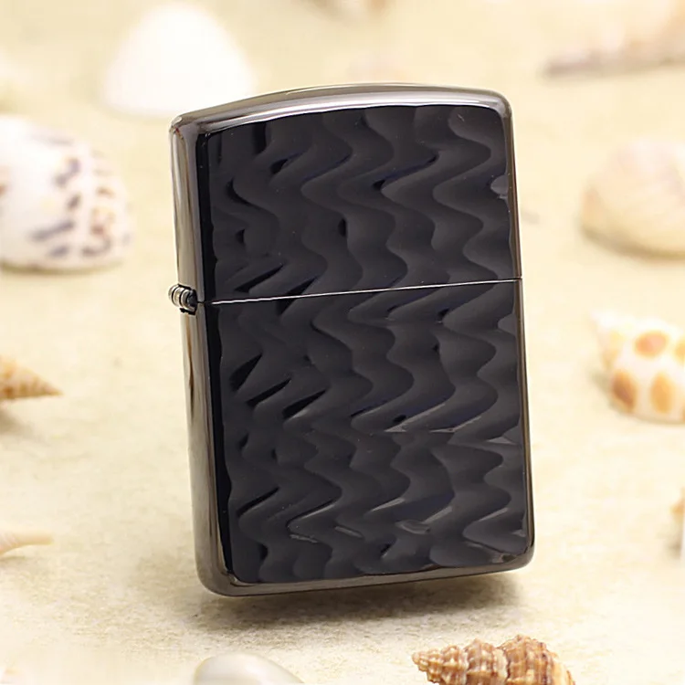 Genuine Zippo Titanium plating oil lighter Black ice wave windproof