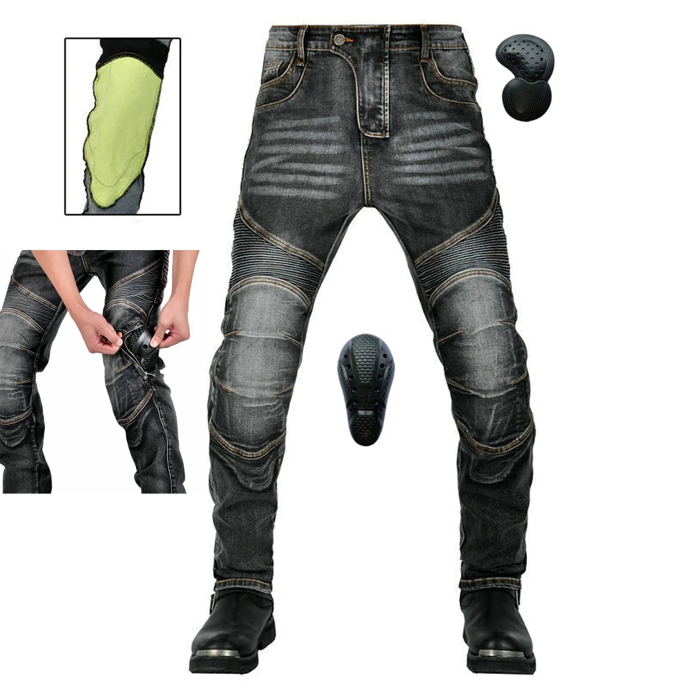 Women Motorcycle Riding Jeans Men's Armor Dirt Bike Motorcycle Pants Hip  Knee Pads × 4, Stretch Fabric (Color : Black, Size : X-Small/26)