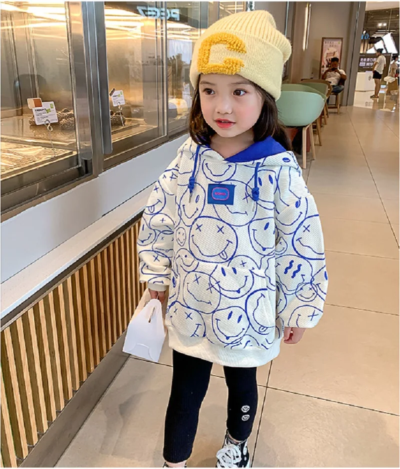 

Spring Autumn School Kids Cotton Smile Face Sweatshirt Girls Pullover Jumper Child Outfit Hoodie Tops Student Tracksuit 1-12 Yrs