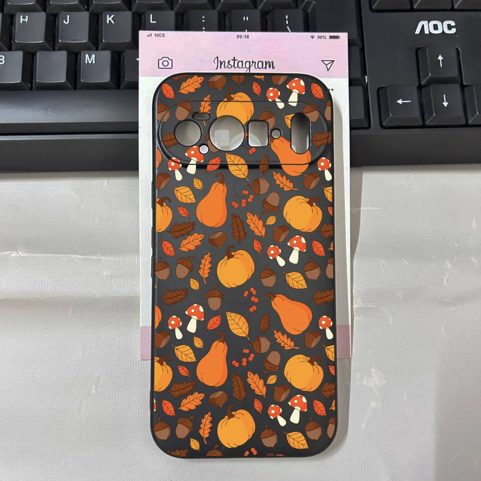 Autumn Pumpkin Leaves Fall Graphic Phone Case - Black Matte Cover