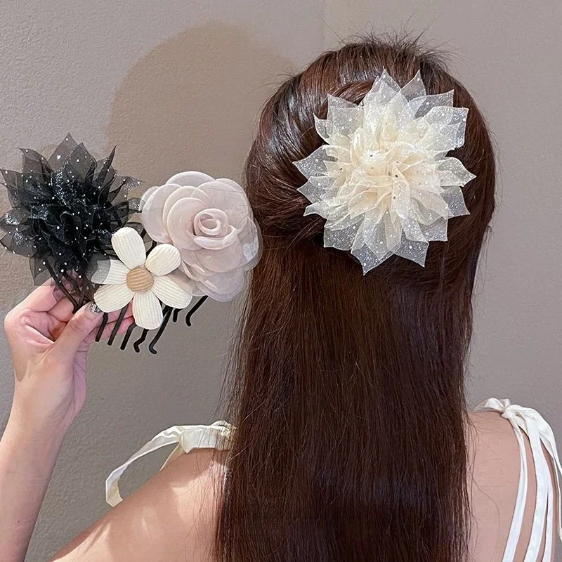 

7-Tooth Flower Hair Comb Female 2023 New Back Head Broken Hair Organize Fantastic Forehead Bang Comb Cute Girl Hair Accessoires