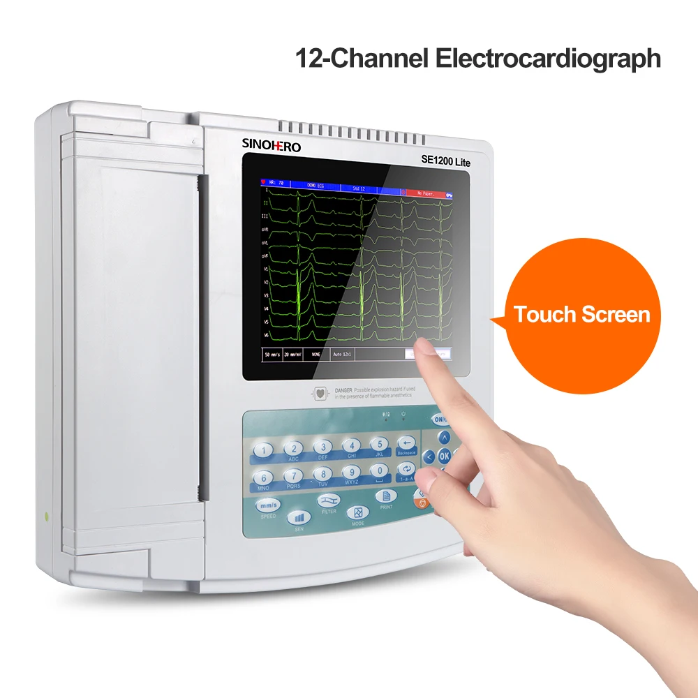 SE1200lite ECG Machine 12 channel 12-lead Electrocardiograph 8.4"Touch LCD Display EKG Monitor with Thermal Printing