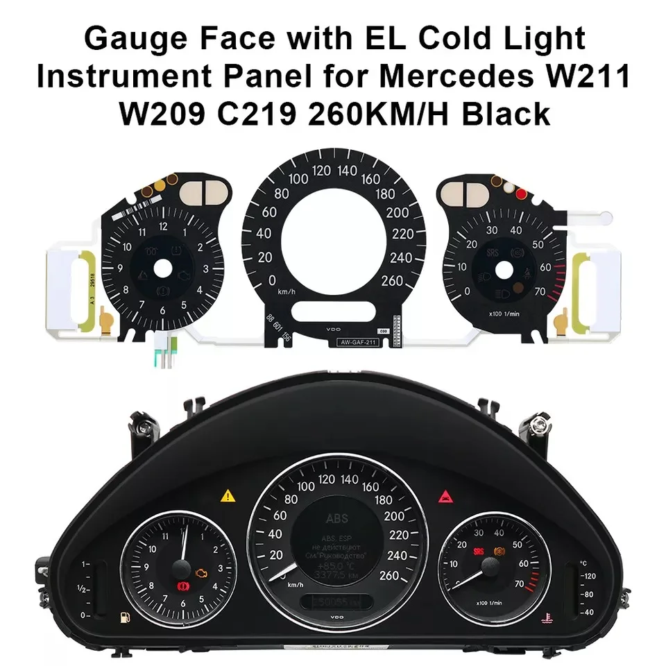 EL 냉광 계기판 게이지 페이스, 메르세데스 W211 260KM 블랙