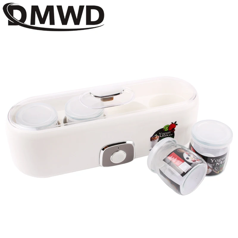 DMWD Electric Yogurt Maker With 4 Glass Cups Automatic Leben Yoghurt Rice Wine Machine Buttermilk Sour Cream Natto Fermenter