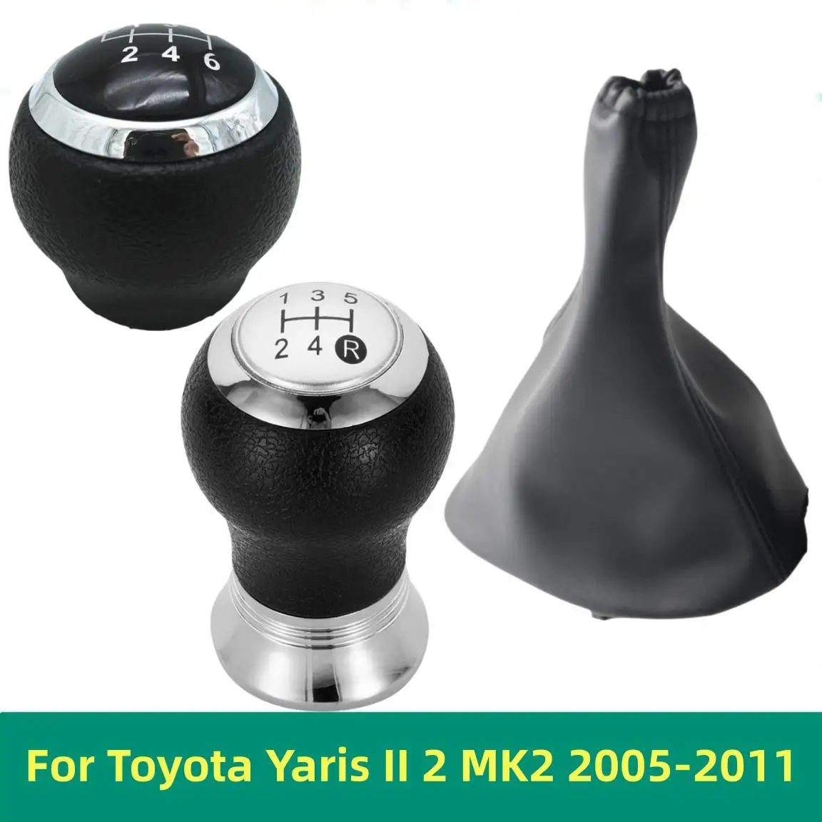 Pomello Del Cambio In Pelle Con Guaina Per TOYOTA Yaris II (MK2) 2005-2011 - Cambio Manuale - 2