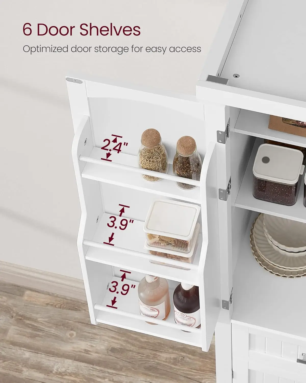 71.7-Inch High Freestanding Tall Cupboard Storage Cabinet with a Drawer, 2 Cabinets, 4 Adjustable Shelves, 6 Door Shelves