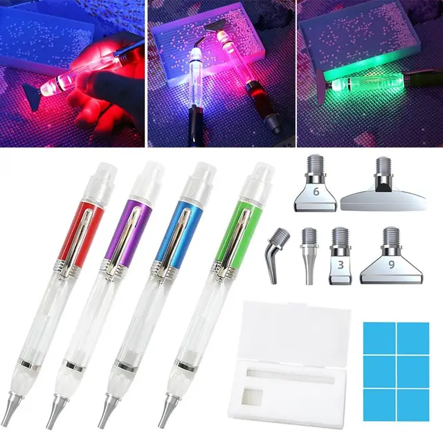 New Lighting Point Drill Pens LED Diamond Painting Pen Set Multi-placer  Alloy Replacement Pen Heads Glue Clay DIY Craft Nail Art - AliExpress