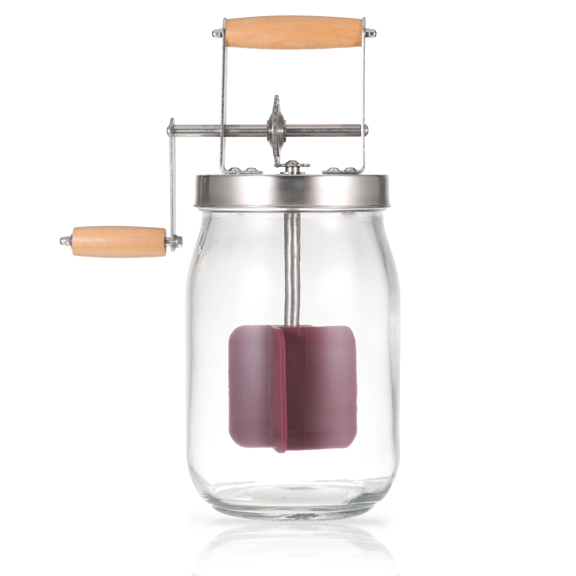 15LManualButterChurnerWoodenHandleStainlessSteelGearButter