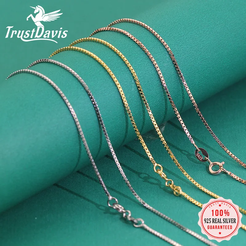 

Trustdavis 100% 925 Sterling Silver Jewelry Box Chain Collarbone Chain Short Necklace For Women Silver 925 Jewelry DC07