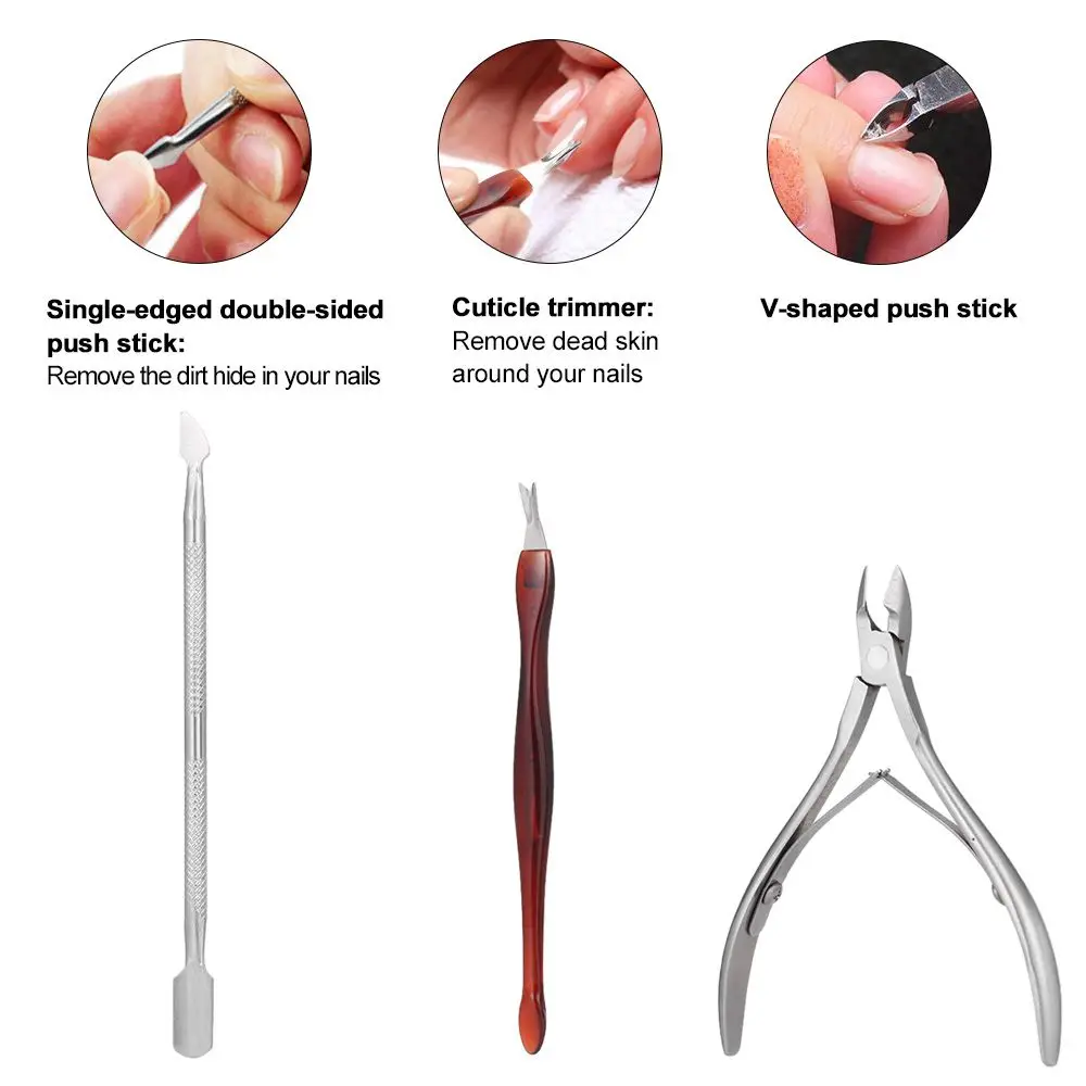 Stainless Steel Cuticle Pusher Pedicure Salon Nail Art Tool Set Nipper Clipper Dead Skin Remover Set Cuticle Cutter Scissors