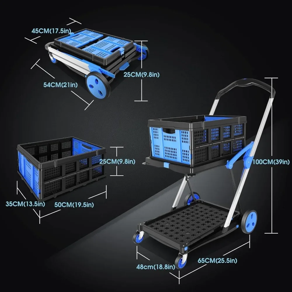 Collapsible Utility Cart,Multi Use Functional Shopping Carts with Storage Crate Adjustable Folding Trolley Lightweight