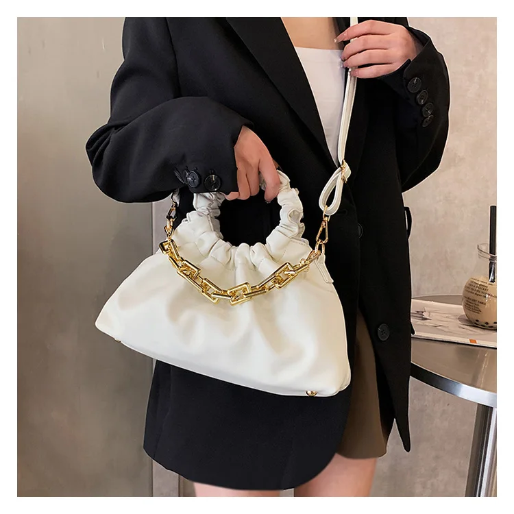 2022 Pleated Handlebags For Women PU Cloud Bags Leisure Armpit Bag Shopping Shoulder Bags Dumpling Handbag Female With Chain