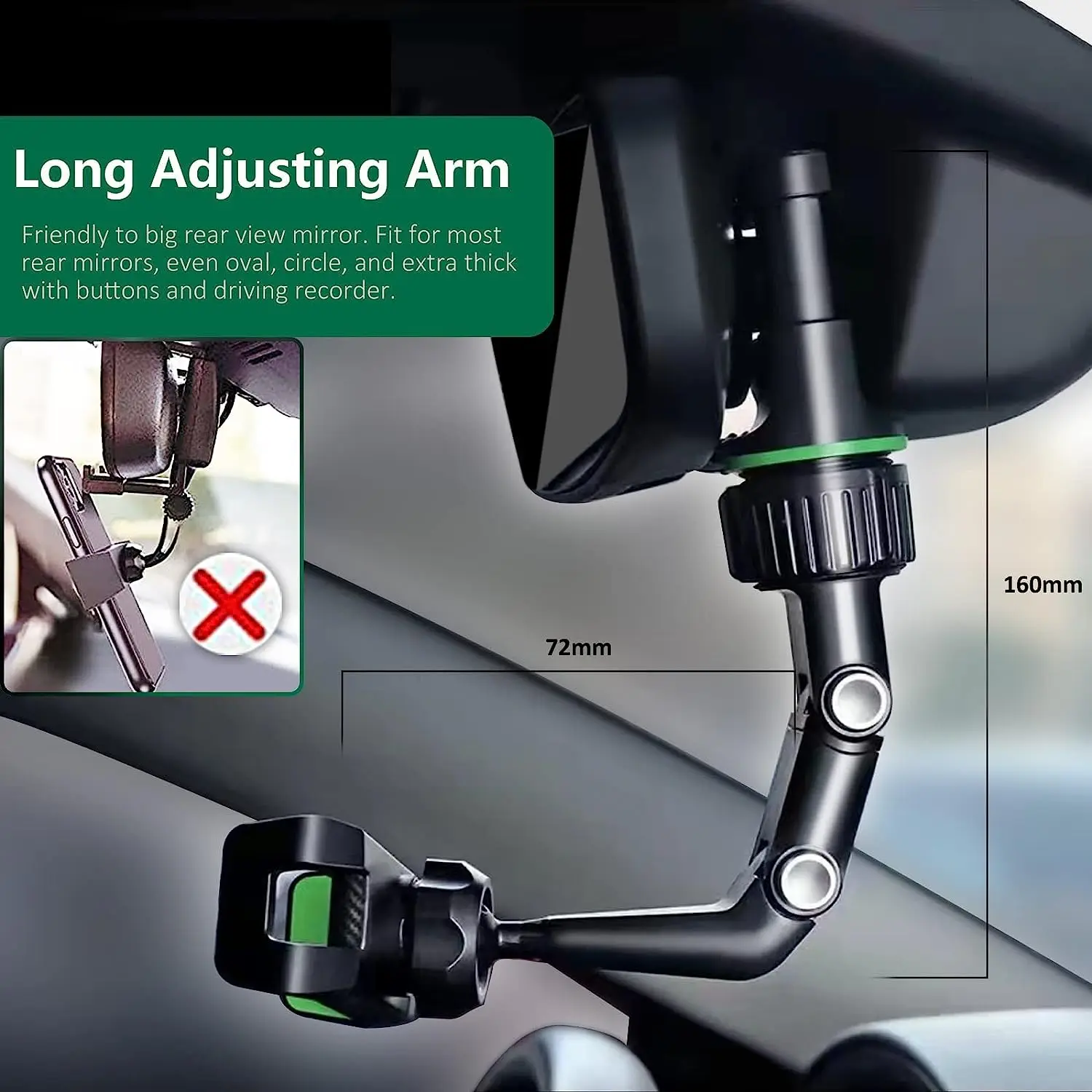 360° Rotatable & Retractable Rearview Mirror Phone Mount - Multifunctional Car Holder