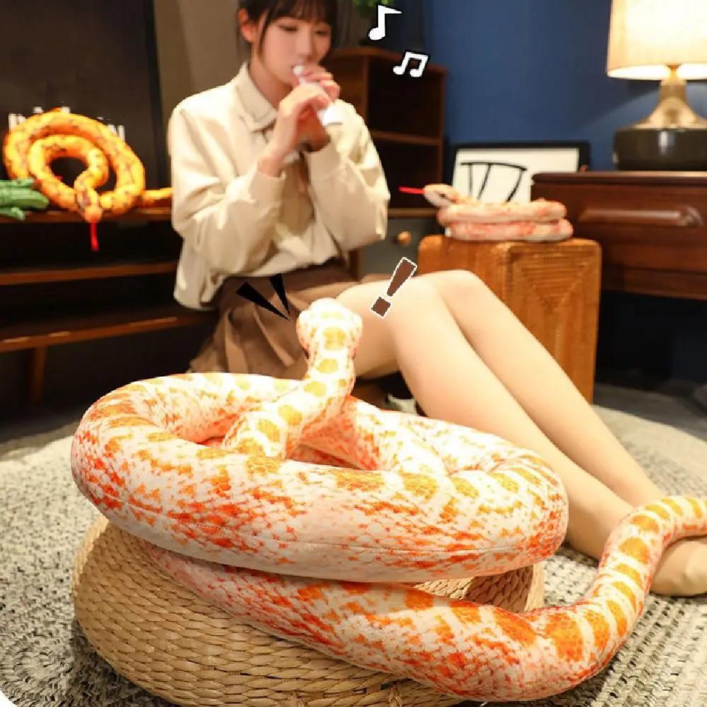 160cm Artificial Python Plush Toy Soft Cartoon Simulated Snake Plush Doll Lifelike Creative Stuffed Animal Doll Home Decor