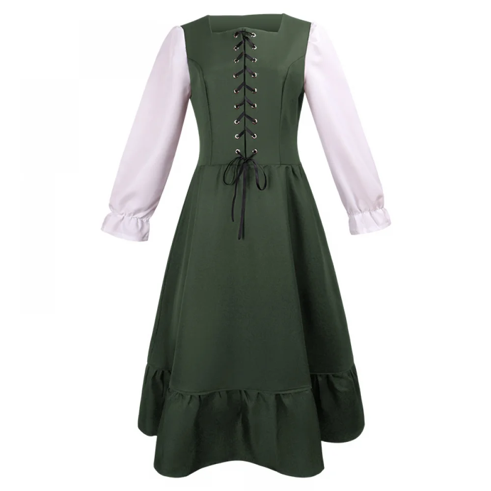 thumbnail image 1 of Vestido renacentista medieval para mujer, vestido midi de manga larga, vestidos modestos de campesino, traje de uniforme para fiesta de carnaval de Halloween, 1 of 5